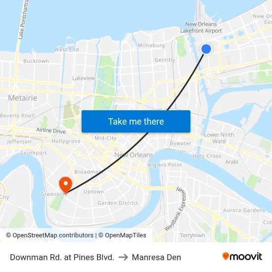 Downman Rd. at Pines Blvd. to Manresa Den map