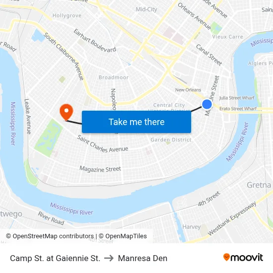 Camp St. at Gaiennie St. to Manresa Den map