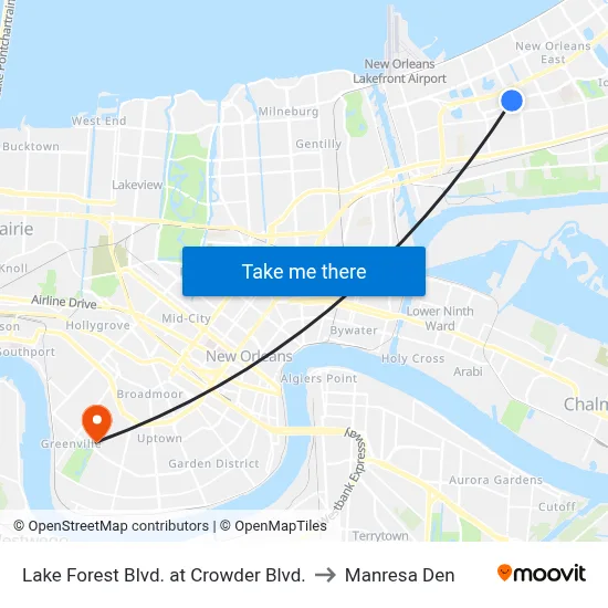 Lake Forest Blvd. at Crowder Blvd. to Manresa Den map