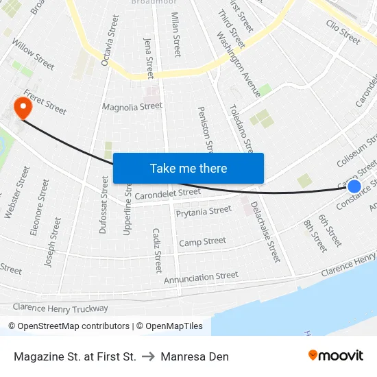 Magazine St. at First St. to Manresa Den map