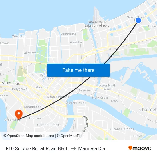 I-10 Service Rd. at Read Blvd. to Manresa Den map