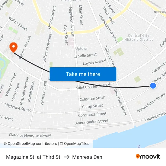 Magazine St. at Third St. to Manresa Den map