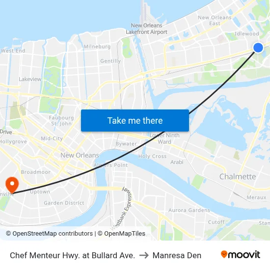 Chef Menteur Hwy. at Bullard Ave. to Manresa Den map