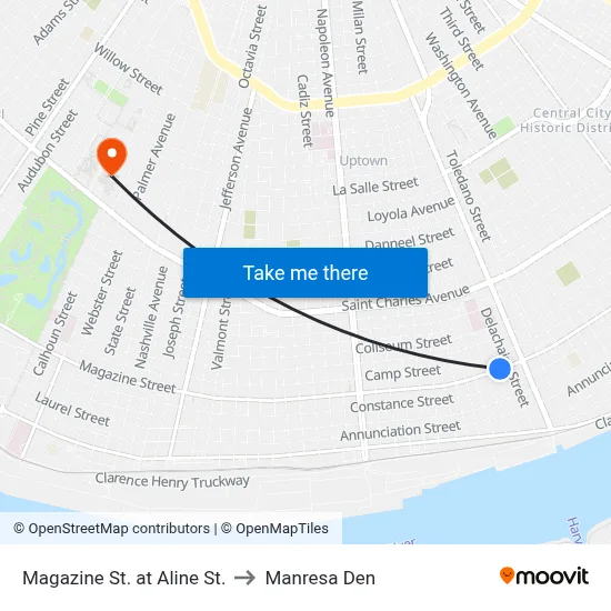 Magazine St. at Aline St. to Manresa Den map