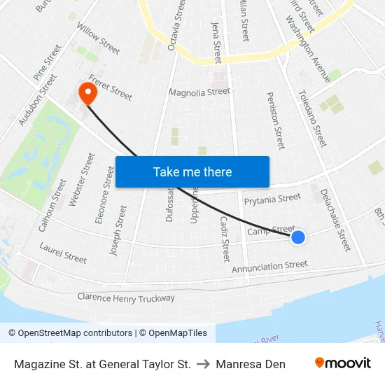 Magazine St. at General Taylor St. to Manresa Den map