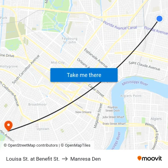 Louisa St. at Benefit St. to Manresa Den map