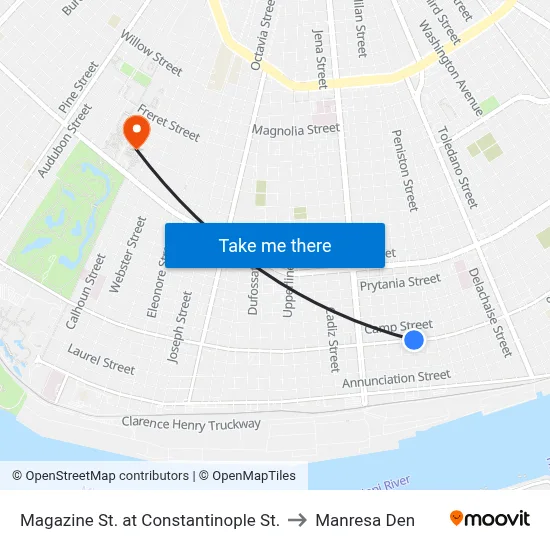 Magazine St. at Constantinople St. to Manresa Den map