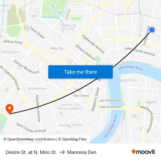 Desire St. at N. Miro St. to Manresa Den map