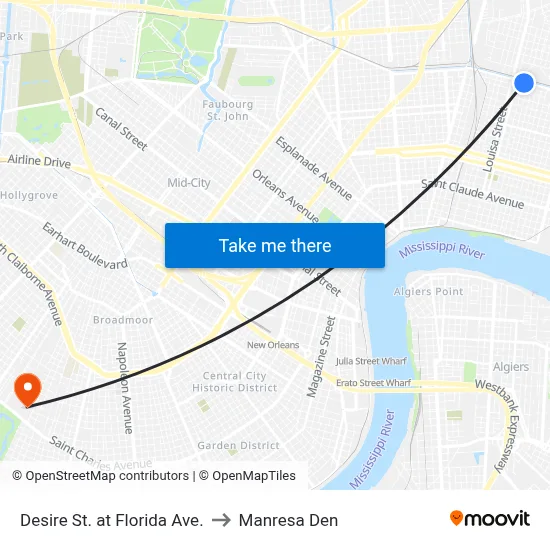 Desire St. at Florida Ave. to Manresa Den map