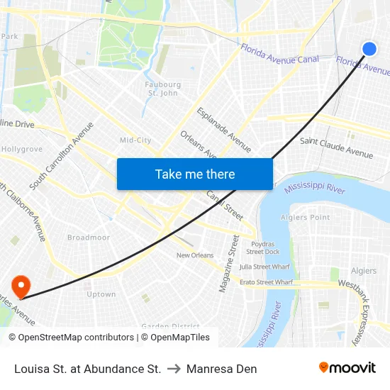 Louisa St. at Abundance St. to Manresa Den map