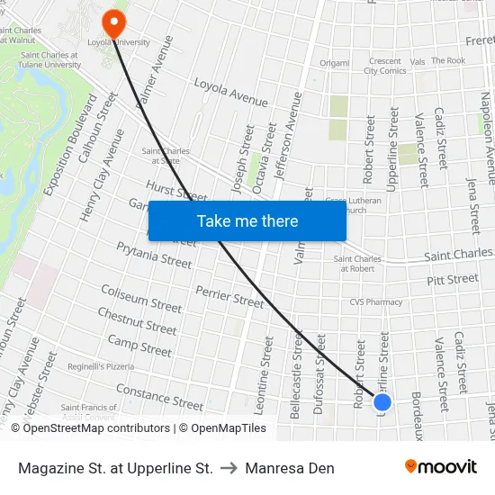Magazine St. at Upperline St. to Manresa Den map