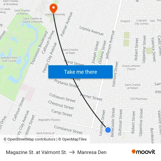 Magazine St. at Valmont St. to Manresa Den map