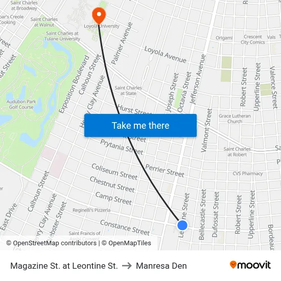 Magazine St. at Leontine St. to Manresa Den map