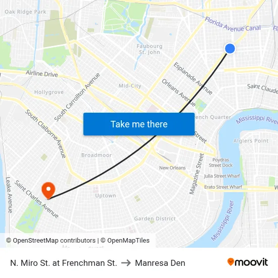 N. Miro St. at Frenchman St. to Manresa Den map