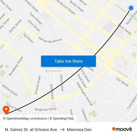 N. Galvez St. at Orleans Ave. to Manresa Den map