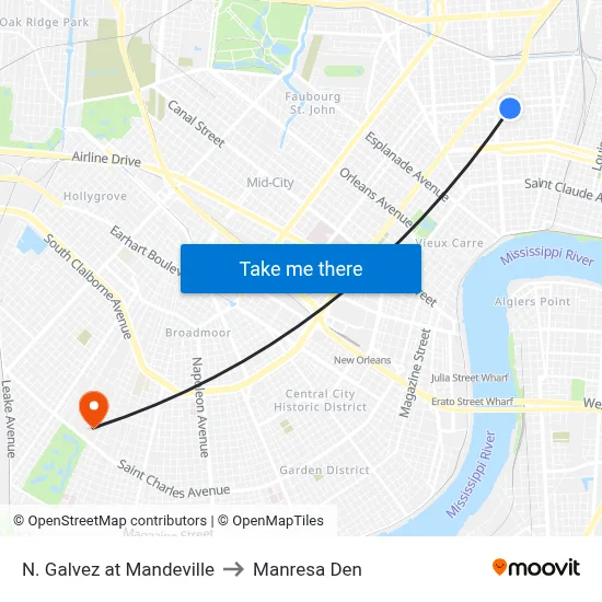 N. Galvez at Mandeville to Manresa Den map