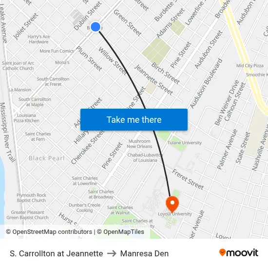 S. Carrollton at Jeannette to Manresa Den map