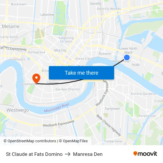 St Claude at Fats Domino to Manresa Den map