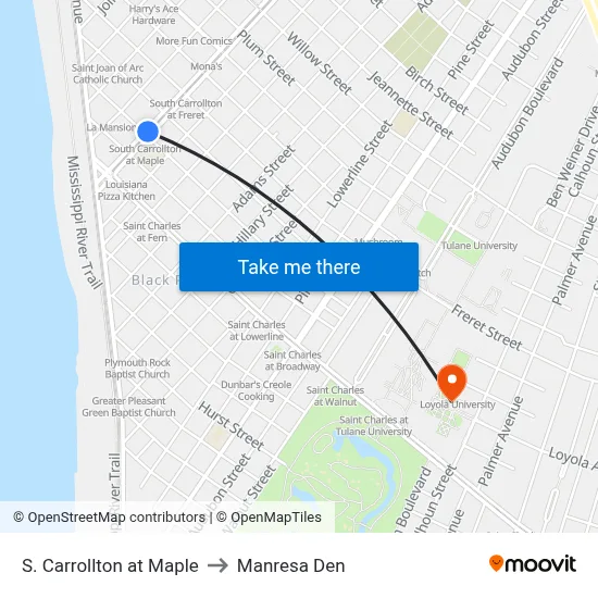 S. Carrollton at Maple to Manresa Den map