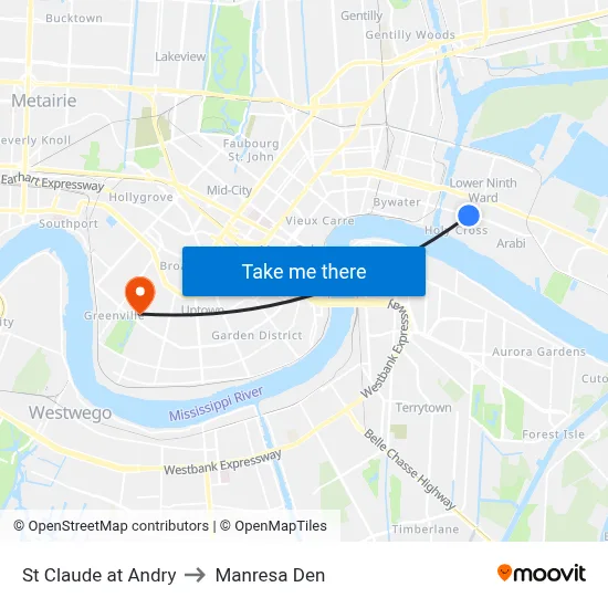 St Claude at Andry to Manresa Den map