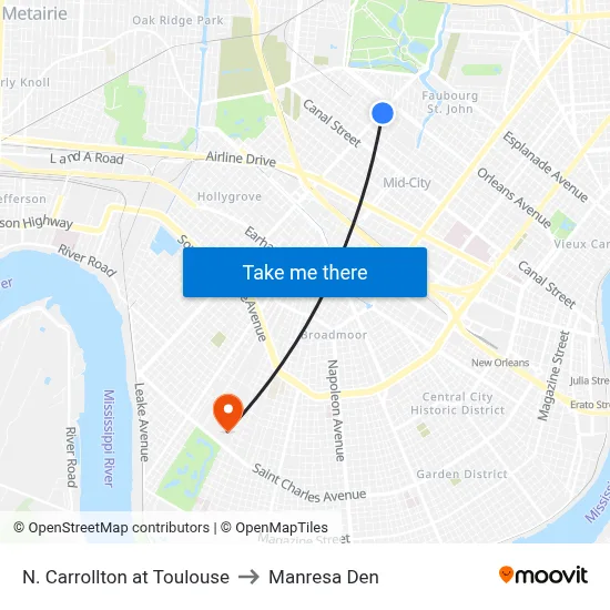 N. Carrollton at Toulouse to Manresa Den map