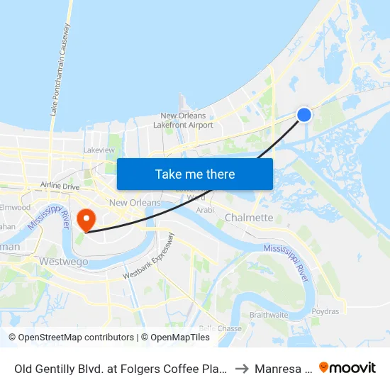 Old Gentilly Blvd. at Folgers Coffee Plant Gate 1c to Manresa Den map