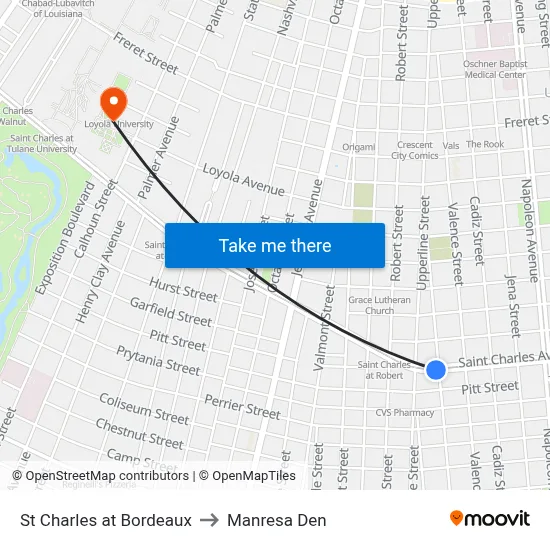St Charles at Bordeaux to Manresa Den map