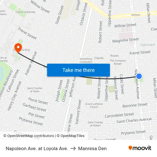Napoleon Ave. at Loyola Ave. to Manresa Den map