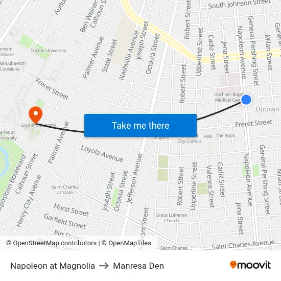 Napoleon at Magnolia to Manresa Den map