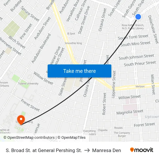 S. Broad St. at General Pershing St. to Manresa Den map