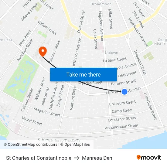 St Charles at Constantinople to Manresa Den map