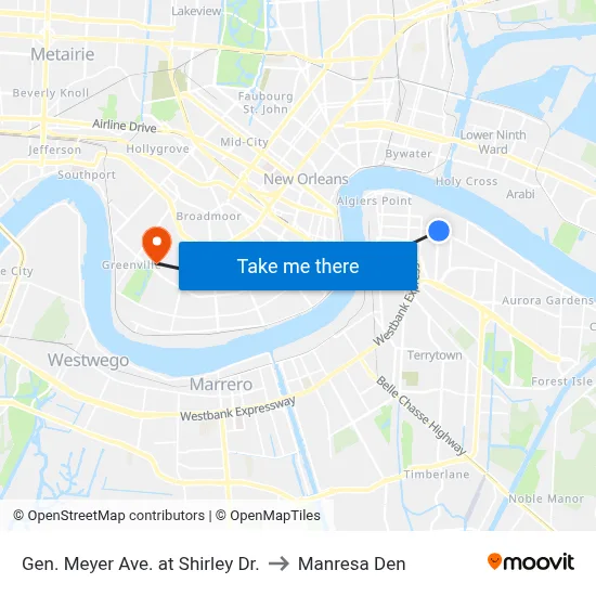 Gen. Meyer Ave. at Shirley Dr. to Manresa Den map