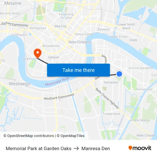 Memorial Park at Garden Oaks to Manresa Den map