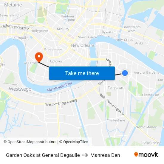 Garden Oaks at General Degaulle to Manresa Den map