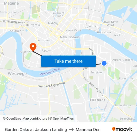 Garden Oaks at Jackson Landing to Manresa Den map