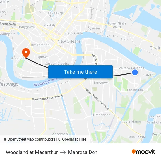 Woodland at Macarthur to Manresa Den map