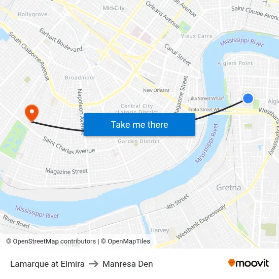 Lamarque at Elmira to Manresa Den map