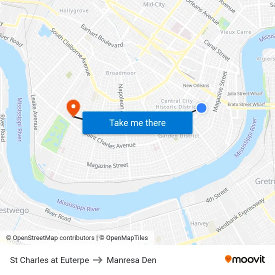 St Charles at Euterpe to Manresa Den map