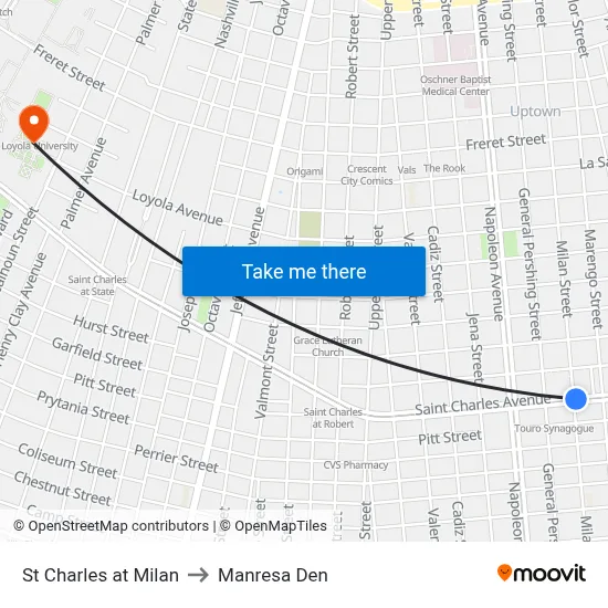 St Charles at Milan to Manresa Den map