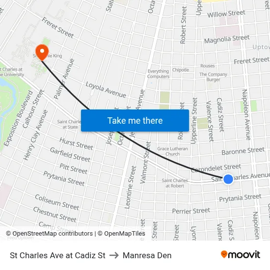 St Charles Ave at Cadiz St to Manresa Den map