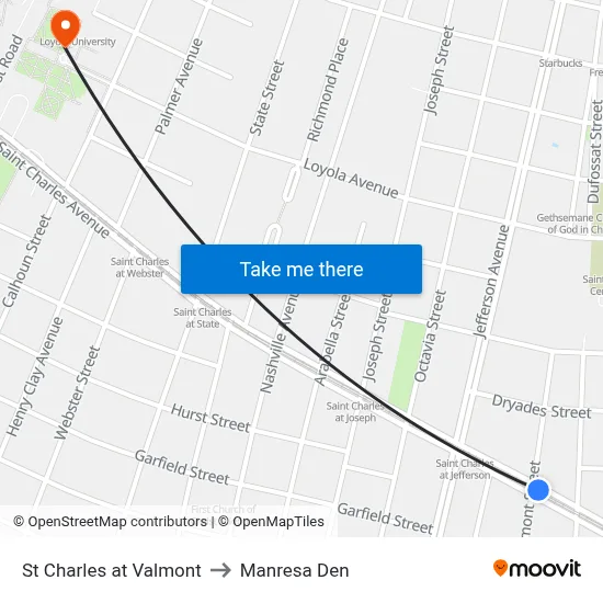 St Charles at Valmont to Manresa Den map