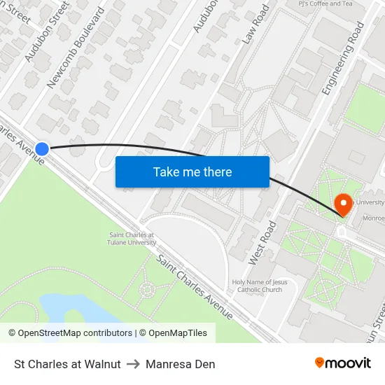 St Charles at Walnut to Manresa Den map