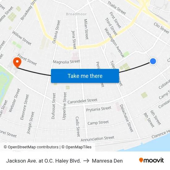 Jackson Ave. at O.C. Haley Blvd. to Manresa Den map