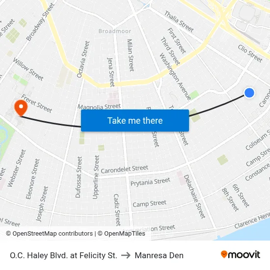 O.C. Haley Blvd. at Felicity St. to Manresa Den map