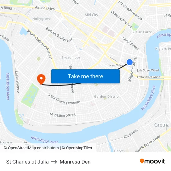 St Charles at Julia to Manresa Den map