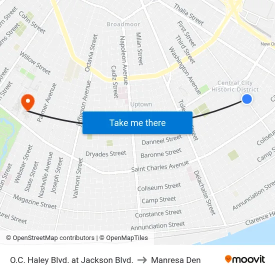 O.C. Haley Blvd. at Jackson Blvd. to Manresa Den map