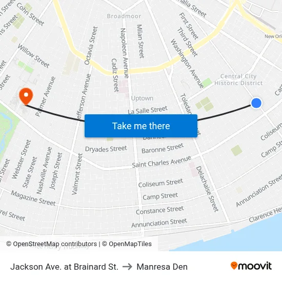 Jackson Ave. at Brainard St. to Manresa Den map