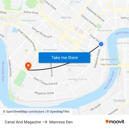 Canal And Magazine to Manresa Den map