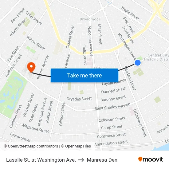Lasalle St. at Washington Ave. to Manresa Den map