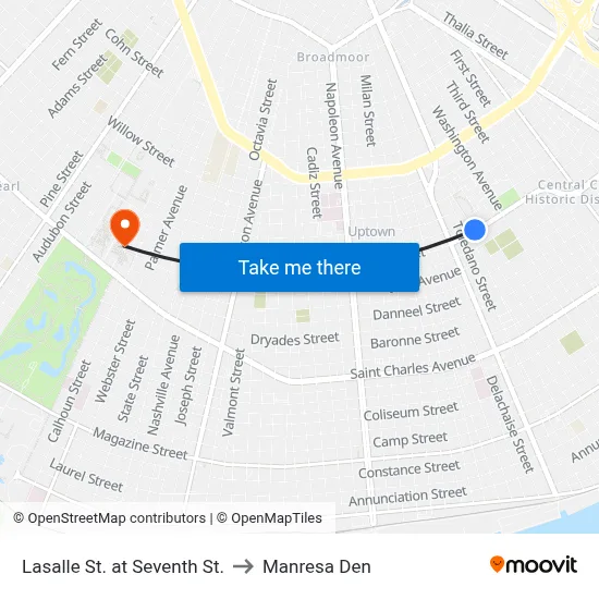 Lasalle St. at Seventh St. to Manresa Den map